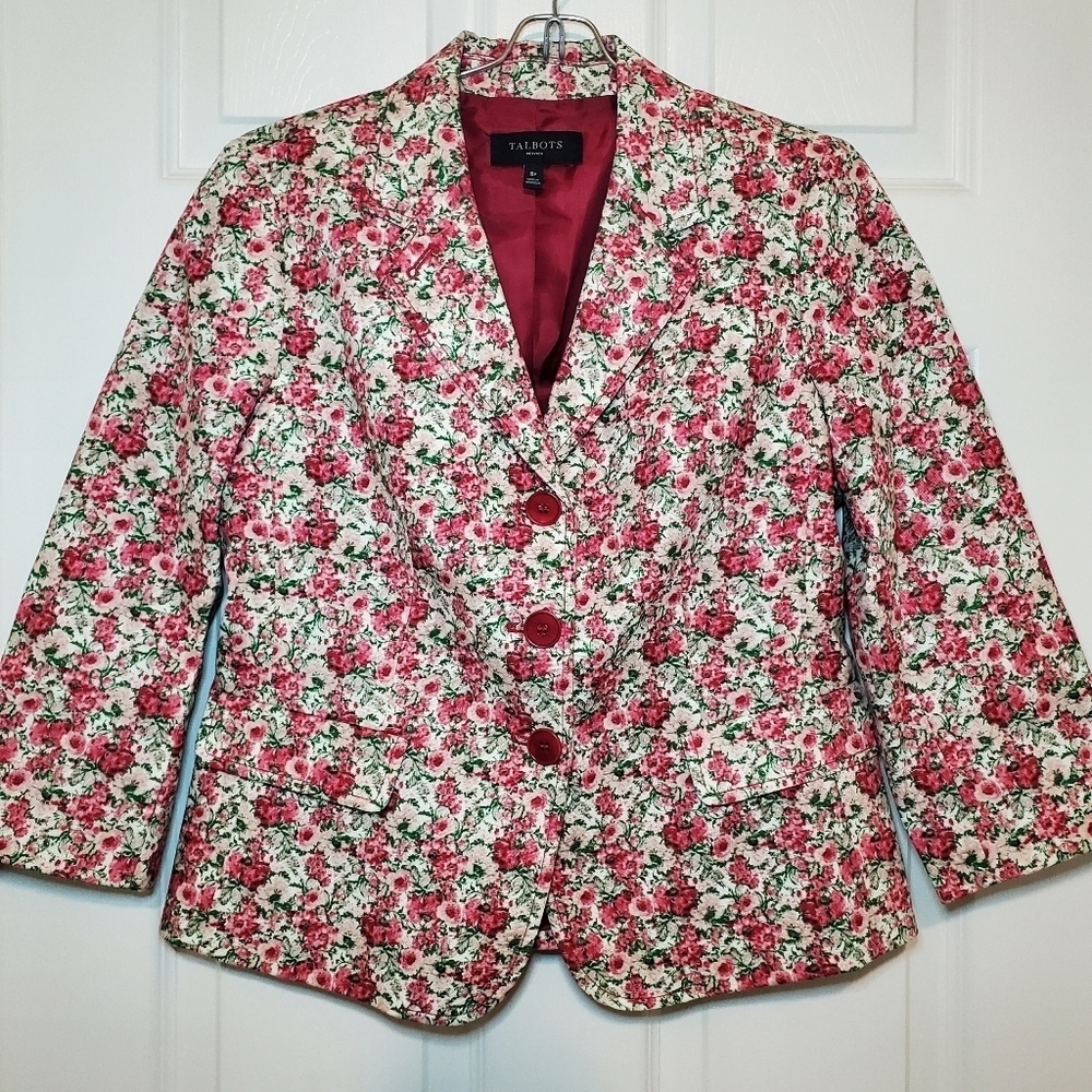 Talbots Pink Floral Quilted Blazer Jacket